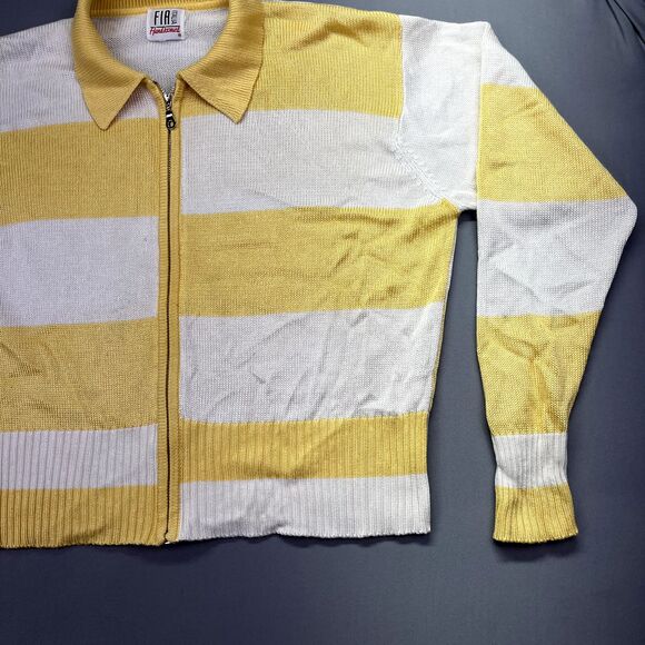 FIA Italia Sweater Women's L Handloomed White & Yellow Striped Full Zip Collared - Picture 4 of 15